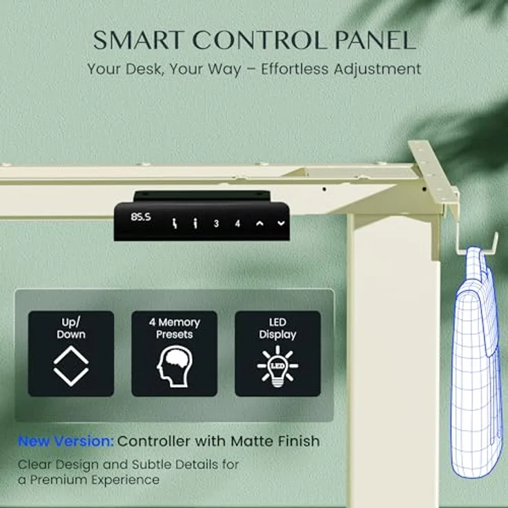 FLEXISPOT Höhenverstellbarer Schreibtisch Gestell, Elektrisch Tischbeine mit 2 Motoren & LED-Höhenanzeige & 4 Speicherfunktionen, inkl. 2 Haken & Kabelmanagement, Mousseweiß – Bild 6