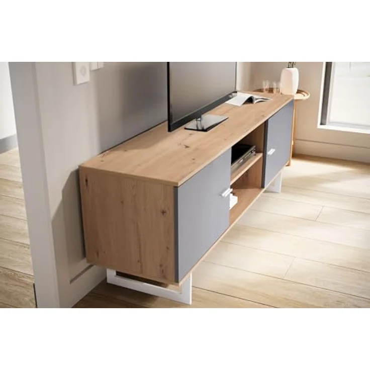 Livetastic Lowboard, Grau, Eiche, Metall, stehend, 150x55x40 cm, für Wohnzimmer und Wohnwände – Bild 5