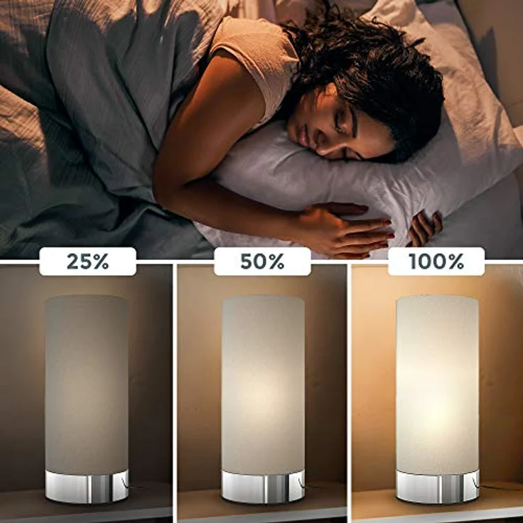 B.K.Licht Tischleuchte Tischlampe Stoff dimmbar E14 Chrom Taupe - BKL1438, ohne Leuchtmittel, Warmweiß / Neutralweiß / Kaltweiß - Abhängig vom Leuchtmittel, Touchfunktion Nachttischlampe Wohnzimmer Schlafzimmer – Bild 3