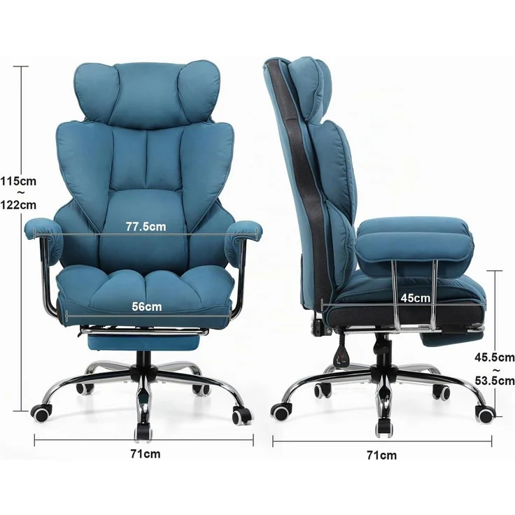 GTPLAYER Gaming Stuhl, Gamer Stuhl, Ergonomischer Bürostuhl mit Fußstütze, Stoffoberfläche, Federsitzkissen, Gaming Chair Gepolstert, Gaming Sessel 180kg Belastbarkeit blau – Bild 2