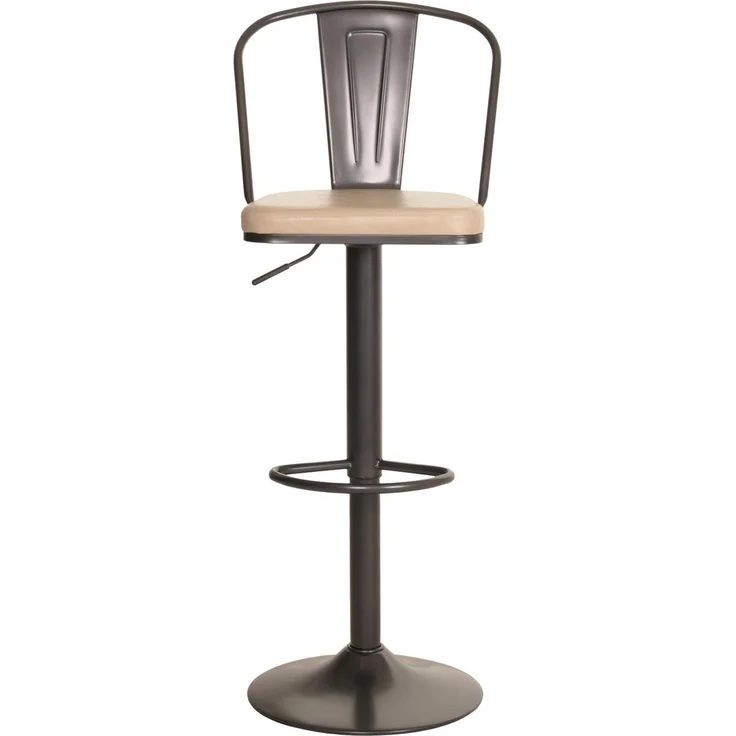 2er-Set Barhocker HWC-H10a, Tresenhocker Barstuhl, höhenverstellbar drehbar Industrial Kunstleder Metall ~ vintage beige – Bild 5