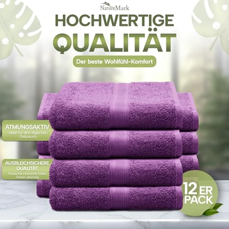 NatureMark Gästetücher – 12er Pack (30x50 cm), 100% Baumwolle, Oeko-Tex Zertifiziert, weich, saugfähig und pflegeleicht – Für Bad, Gäste & Spa – Lila – Bild 4