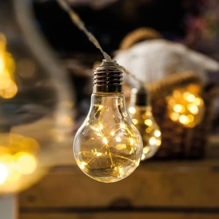 esotec LED Gartenleuchte Solarkette 10 Glühbirnen 4,5m +2m Zuleitung 2800K outdoor 102188, Dauerlicht oder Blinklicht, EIN/AUS, LED fest integriert, 2800K warmweiß, Dauerlicht oder Blinklicht, EIN/AUS – Bild 2