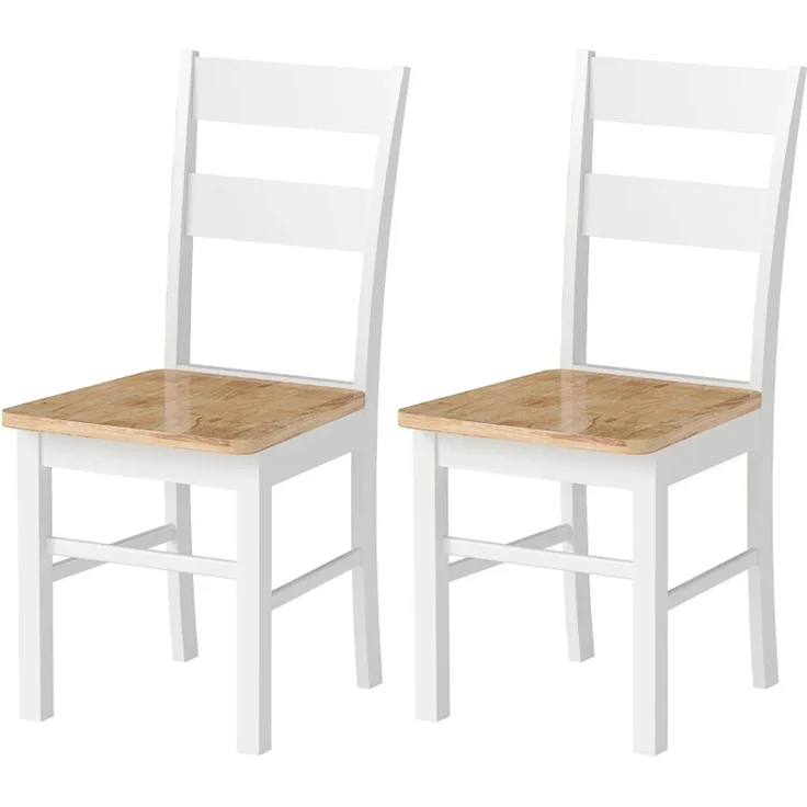 2er-Set Küchenstühle, Kautschukholz, gebogene Sprossenlehne, Weiß--Eiche--50.5x40x88.5cm--YOUDENOVA – Bild 10