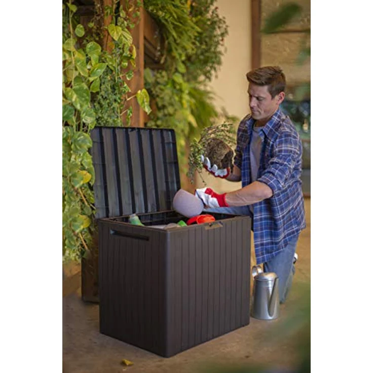 Keter City Box, Aufbewahrungsbox, Braun, Inhalt: 113L, Maße: HxTxB 55 x 44 x 57,8 cm, ideal für Balkon und kleine Flächen – Bild 5