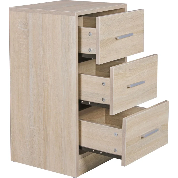 Nachtkonsole FOGGIA Holz Nachttisch modern mit 3 Schubladen sonoma, Design Nachtkästchen 37,5 x 68 x 35 cm, Extra hohes Nachtschränkchen – Bild 7