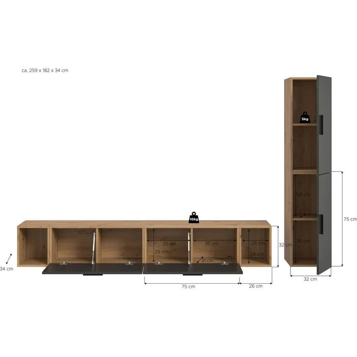 The One Wohnkombination in Basalt grau Nachbildung – Bild 4