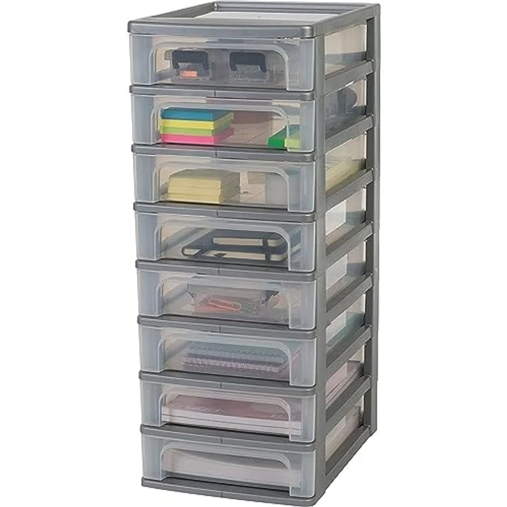 Iris Ohyama, Schubladenschrank, Schubladencontainer, 8 Schubladen mit 4 L, Format A4, durchsichtige Schubladen, Büro, Wohnzimmer - Organizer Chest OCH-2080 - Grau – Bild 1