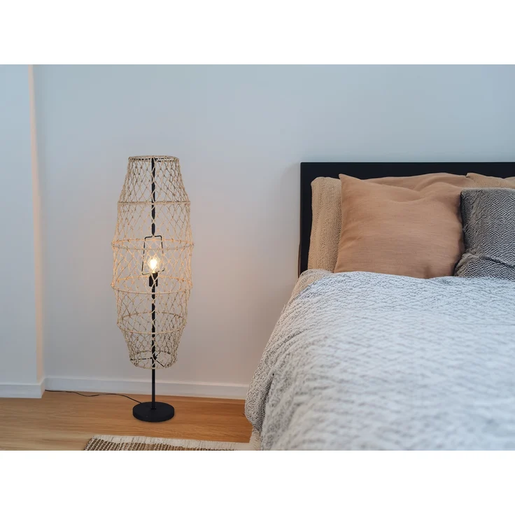 Kleine Boho Stehlampe HIVE Lampenschirm geflochten aus Hanfseil, Höhe 120cm – Bild 5