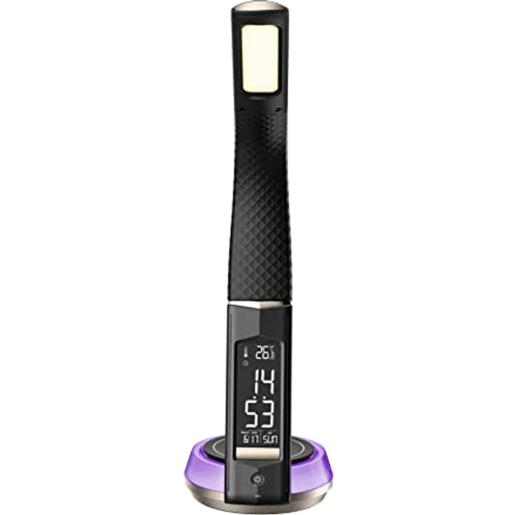 Northpoint LED Schreibtischlampe Lederoptik mit QI-Ladestation, Touch dimmbar, Warm-/Kaltweiß, Uhranzeige, Schwarz – Bild 2
