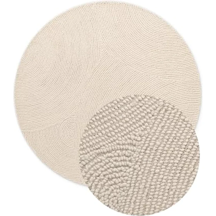 XXXL Wollteppich Eleni, Rund, Creme, Handgetuftet, Pflegeleicht, Für Fußbodenheizung Geeignet, 150 cm Durchmesser – Bild 2