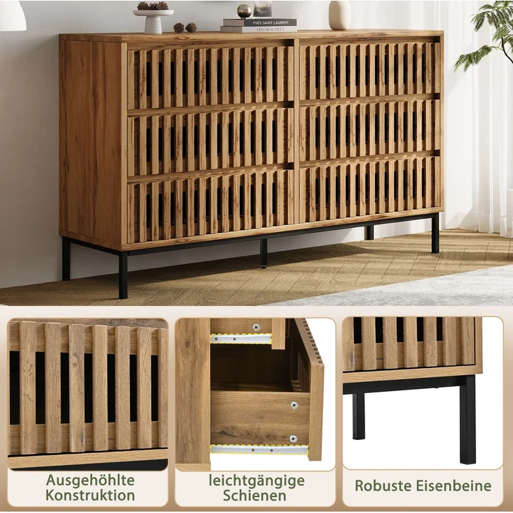 DESVIAE Sideboard Holzfarbe aus MDF/Spanplatte – 120x81x40 cm – 6 Schubladen – Bild 6