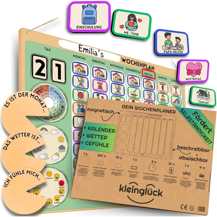 Kleinglück Wochenplaner Kinder Magnettafel Lernplaner für Kinder mit Magneten – Bild 1