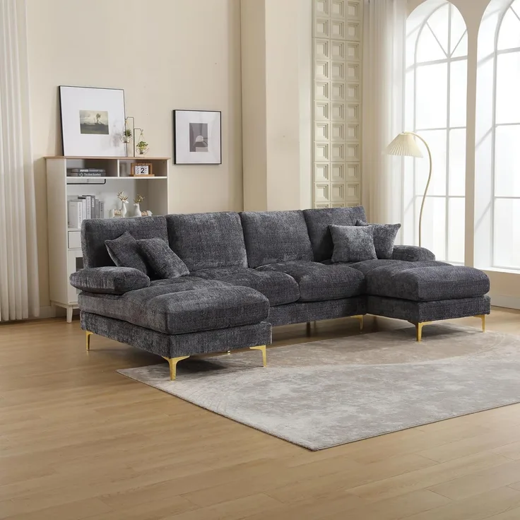 Ball & Cast U-förmiges Eckcouch mit Schlaffunktion, Modulares Chenille Sofa mit Doppelten Liegesitzen für das Wohnzimmer Wohnung Villa, 274 x 88 x 136 (BxHxT), Grau