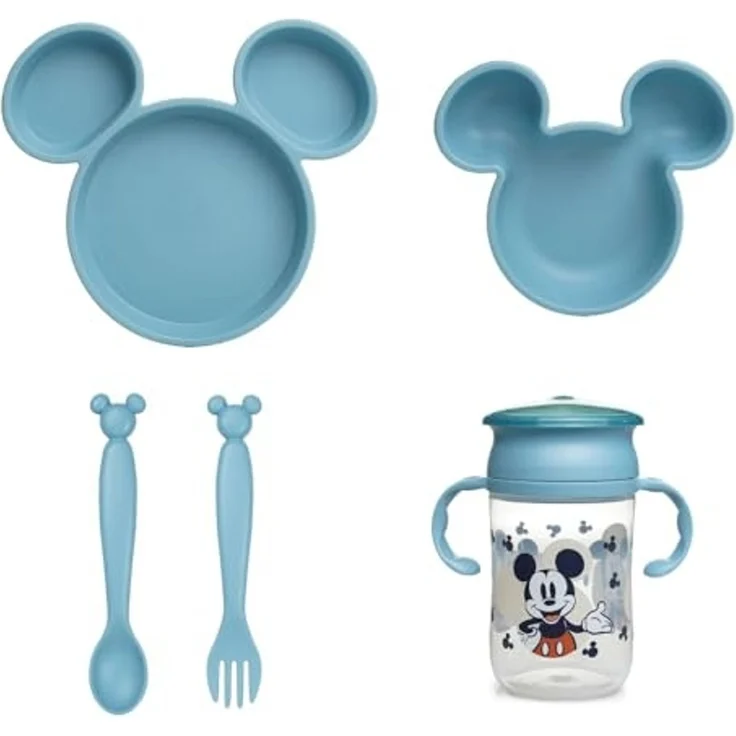 Disney Mickey Kindergeschirr-Set – unterteilter Teller – Schüssel – Löffel – Gabel und Tasse 360° – lustiges und praktisches Design für Baby-Mahlzeiten – Bild 1