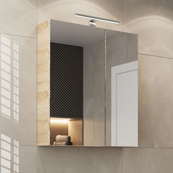 Spiegelschrank Badezimmer mit LED Beleuchtung 60 cm (Sonoma Eiche)