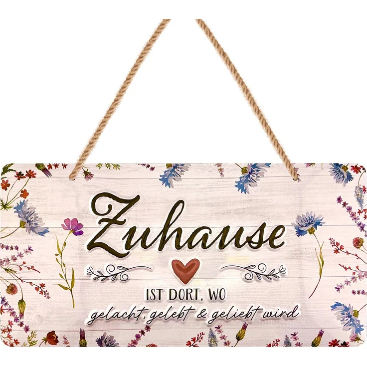 LANOLU Blechschild Zuhause Herz - 16x32cm – Metall – Mehrfarbig – 16120 – Bild 1