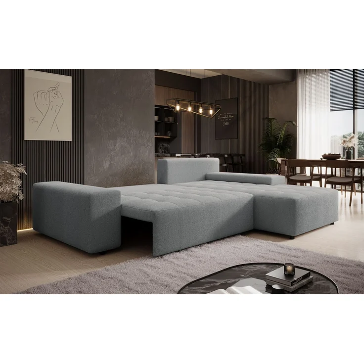 Selsey 'Neluro' Ecksofa mit Schlaffunktion & Bettkasten, Chenille wasserabweisend, Universal, Hellgrau – Bild 4