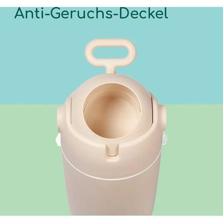 Bebeconfort geruchsdichter Windeleimer Größe M, Windeleimer, Deckel geruchsdicht, für alle Müllbeutel, für bis zu 20 Windeln, Bedienung mit einer Hand, praktische Größe, leicht zu reinigen, Sand – Bild 3