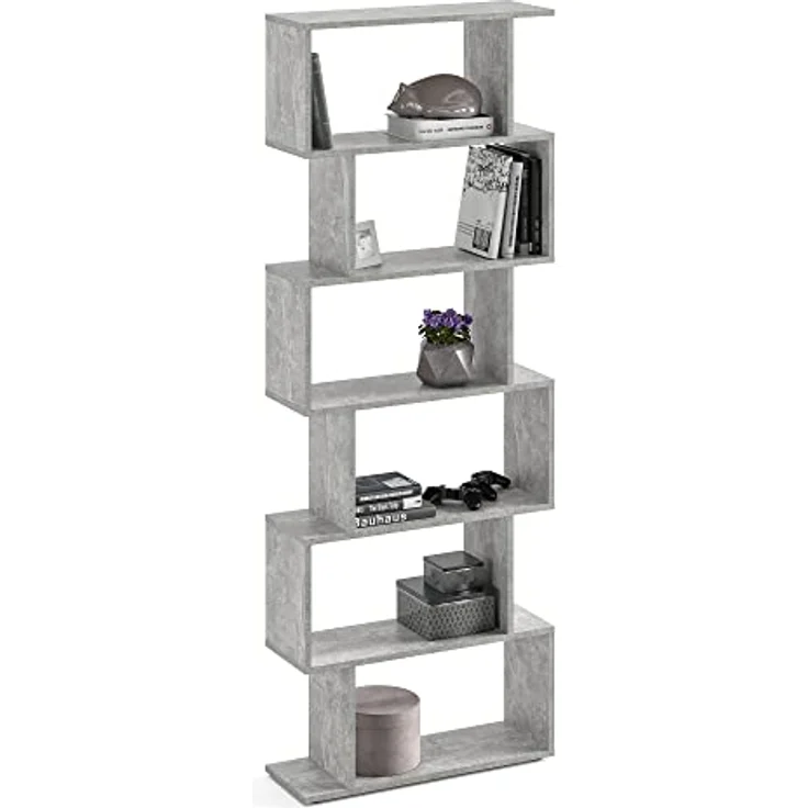 KOMTO Bücherregal Shelf 190 New Raumteiler Regal Standregal Holz und Hoch mit 6 Ebenen, S-Förmiges Modern Hochregal Aktenregal Büroregal 191x70x24 cm – Bild 2