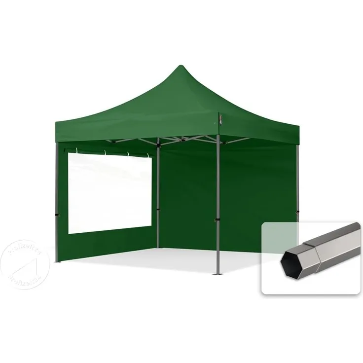 3x3 m Faltpavillon, PREMIUM Stahl 40mm, Seitenteile mit Panoramafenstern, dunkelgrün