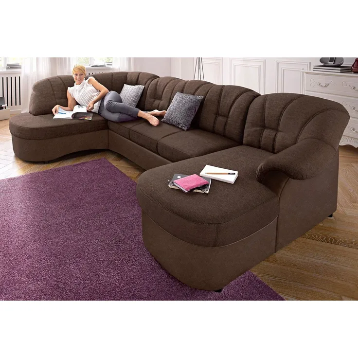 DOMO collection Wohnlandschaft Flores auch in Leder-Bezug, B/T/H: 293/180/86 cm, U-Form, 3 Teile, wahlweise mit Bettfunktion, wahlweise mit Federkern