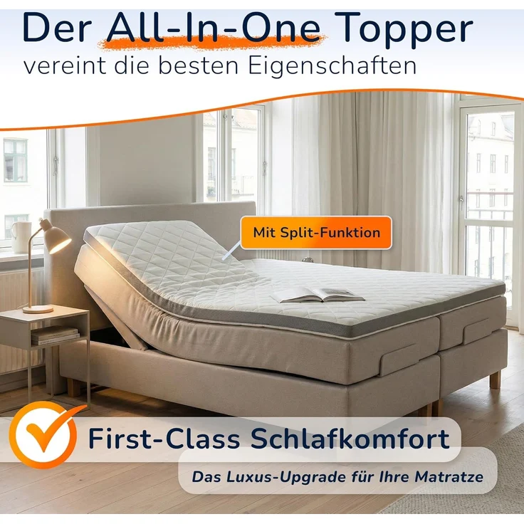 Geltopper 160x200x8cm Glatt Karo-Klima-Split Bezug 8cm – Bild 3
