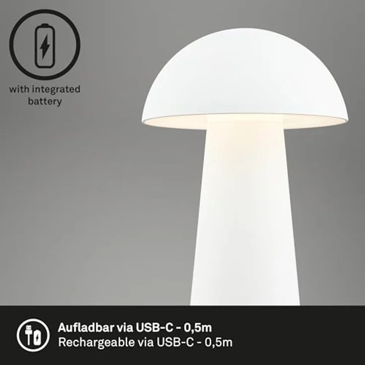 Briloner Mini Tischlampe, kabellos, dimmbar, Touch, spritzwassergeschützt, Weiß, Ø12 x 19,5 cm – Bild 6