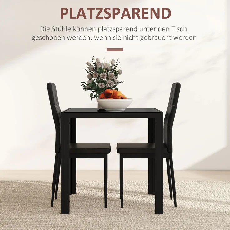 Essgruppe Esstisch mit 2 Stühlen Platzsparende Esszimmergruppe Sitzgruppe Schwarz--Schwarz--75x75x75cm--YOUDENOVA – Bild 6