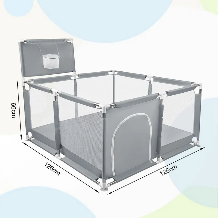 JEOBEST Laufstall Laufstall Baby 126x66 cm Laufgitter baby Kinder laufgitter, Sicherer Spielbereich - mit Basketball-Netz und 50 Ozeanbälle – Bild 3