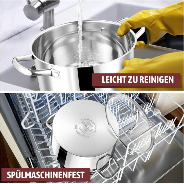 Kochtopf 24cm Edelstahl Suppentopf Glasdeckel Induktion 5,6 L Fleischtopf – Bild 6