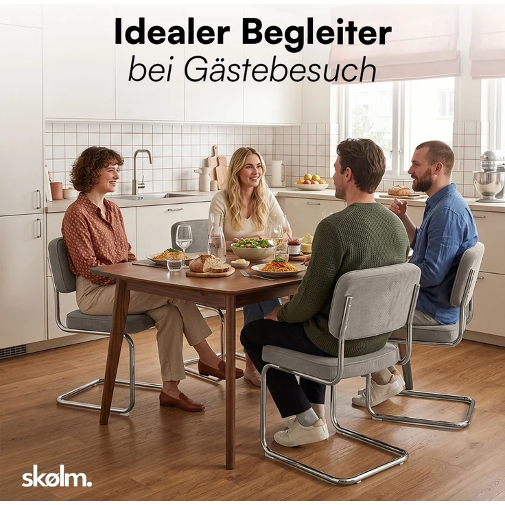 skølm 'Thund' Esszimmerstühle 4er Set, macchiato, Polsterstuhl aus Cord mit verchromten Metallgestell, Schwingstuhl bis 120 kg belastbar – Bild 10