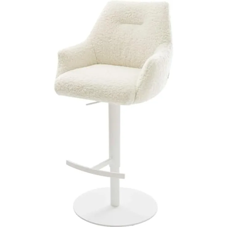 Barstuhl Alja-Flex Teddystoff Beige Drehfuß höhenverstellbar Metall Weiß Taschenfederkern