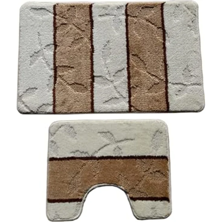 oKu-Tex Badematte Badgarnitur 2-teilig mit Ausschnitt, weich & rutschfest, fußbodenheizungsgeeignet, strapazierfähig, Polypropylen, WC-Vorleger Set mit Ausschnitt, weicher Flor, waschbar, flauschig – Bild 3
