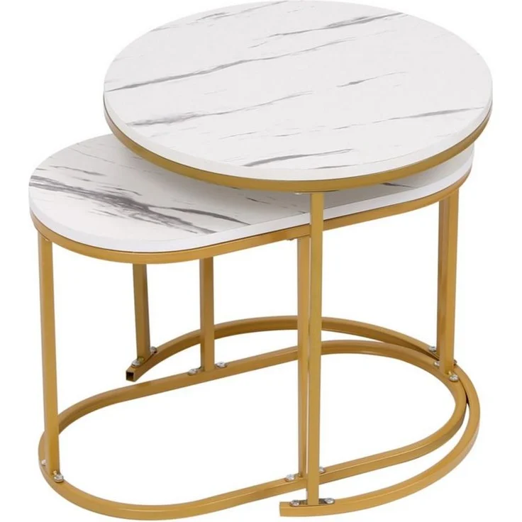 Happy Home Beistelltisch Satztisch Couchtisch Beistelltisch 2 tlg. Marmor Weiß Dekor – Bild 2
