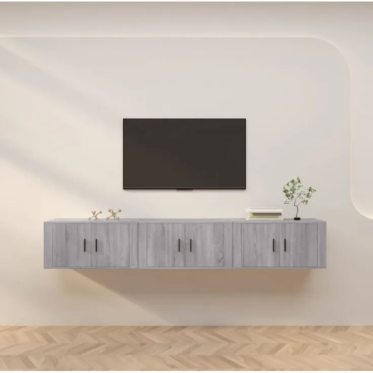 vidaXL TV-Wandschränke 3 Stk. Grau Sonoma 80x34,5x40 cm 3188364
