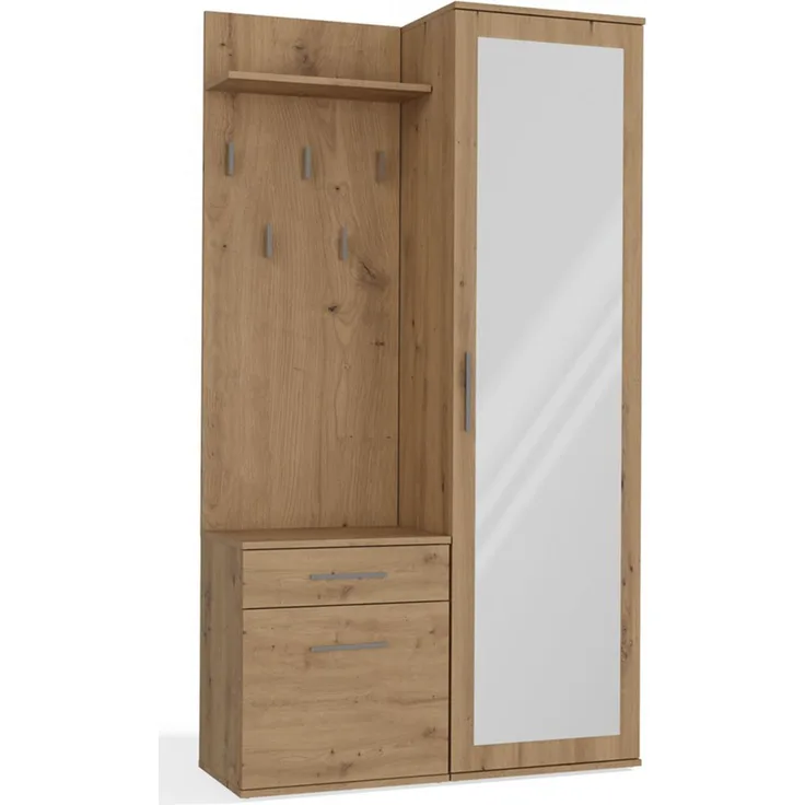 Selsey 'Duvio' Flurgarderobe mit Schrank und Spiegel, Eiche Artisan, 100 cm