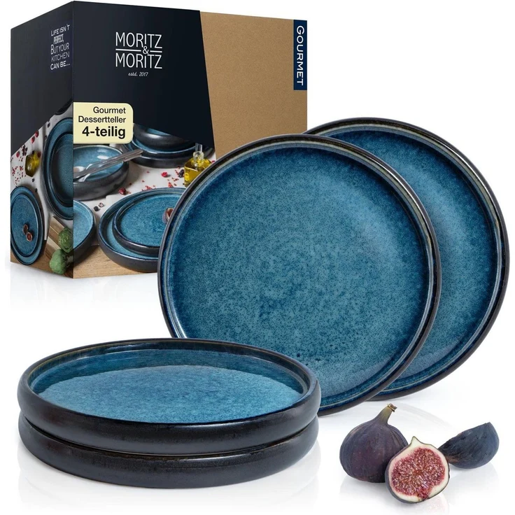 Moritz & Moritz Dessertteller SOLID 4x Dessertteller Blau, (4 St), Robustes Steinzeug, Spülmaschinengeeignet – Bild 5