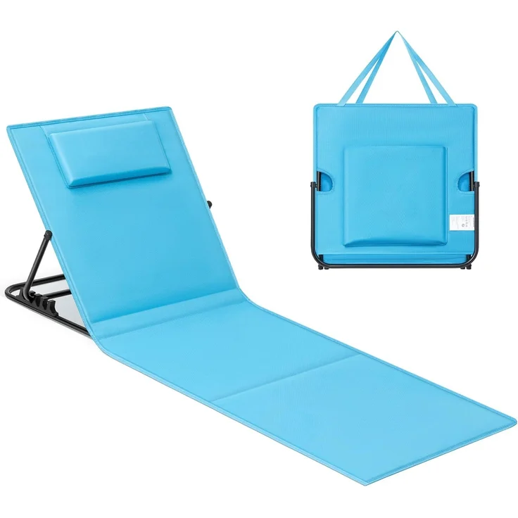 Songmics Strandstuhl, 2er Set, Campingstuhl, Sonnenliege, Strandliege, klappbar, verstellbare Rückenlehne, leicht tragbar mit Griff, für Camping, Garten, Pool, 158x55 cm, himmelblau GCB251Q01