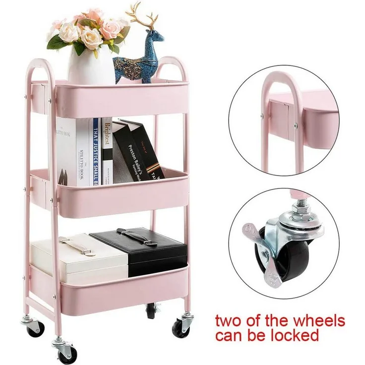 JEOBEST Beistellwagen Rollwagen Küchenwagen Servierwagen aus Metall 3-Etagen, (43x30x76.5cm) Multifunktionswagen für Küche, Schlafzimmer, Wohnzimmer