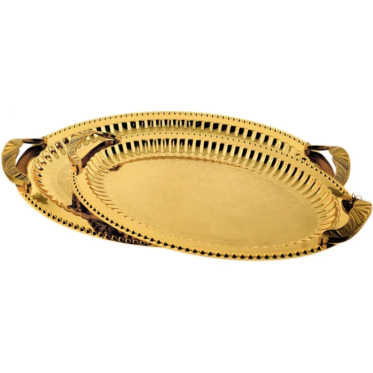 Serviertablett aus hochwertigem 18/10-Edelstahl - Elegant & Zeitlos - 2er Set Gold