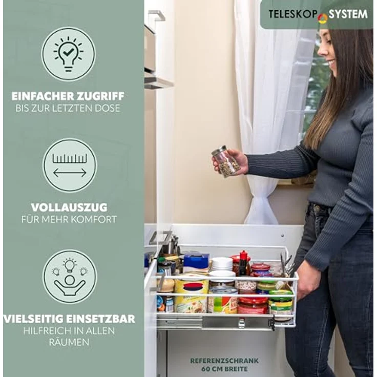 bremermann Teleskopauszug für 50 cm Schrank mit Einlegeboden, aus Metall, weiß – Bild 4