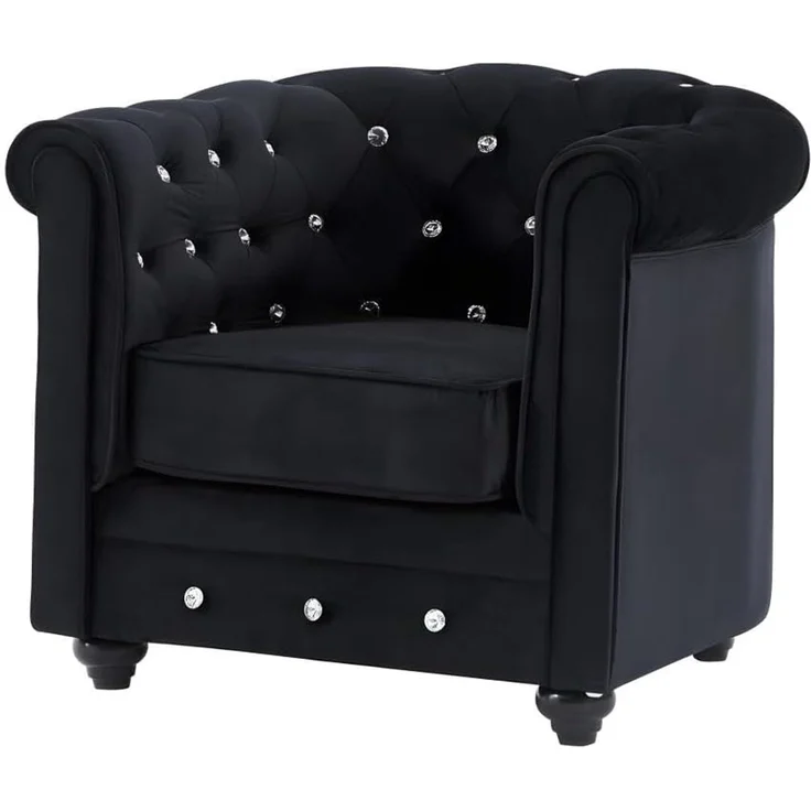 Vente-unique - Sofas 3-Sitzer, 2-Sitzer & Sessel - Samt - Schwarz mit Knöpfen in Kristall-Optik - CHESTERFIELD – Bild 6