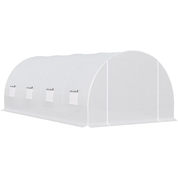 Wohnora-Tunnelgewächshaus, 18 m² Grundfläche, 6 m L x 3 m B x 2 m H, verstärkter Rohrrahmen (24 mm), 8 Fenster, weiß,H 2000cm x T 1550cm x B 3000cm – Bild 3