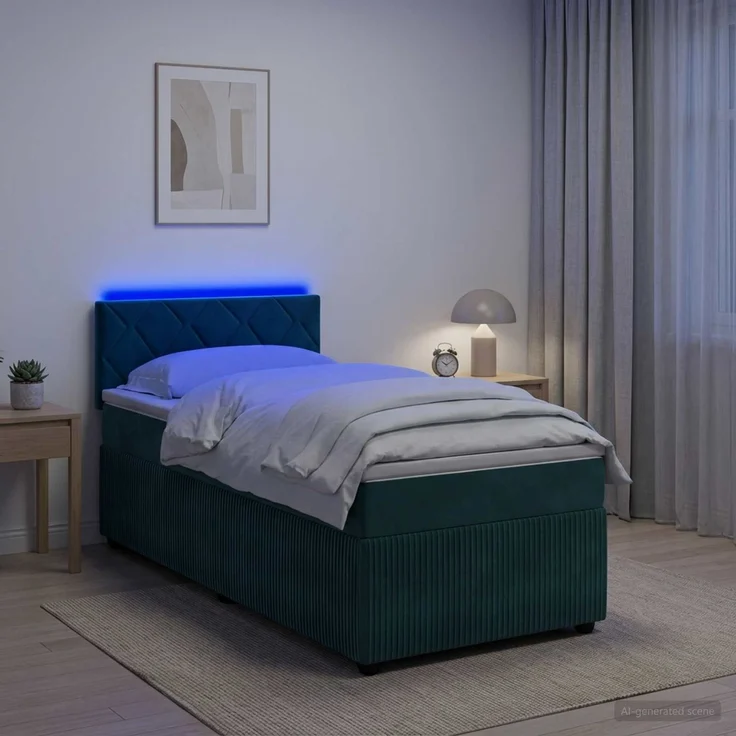 vidaXL Boxspringbett mit Matratze Dunkelgrün 90 x 200 cm Samt 3453074 – Bild 1