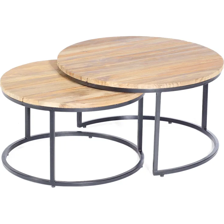 Sonnenpartner 2er-Set Lounge-Beistelltische Cambridge Ø 65 und 76 cm Metall anthrazit Teakholz Old T