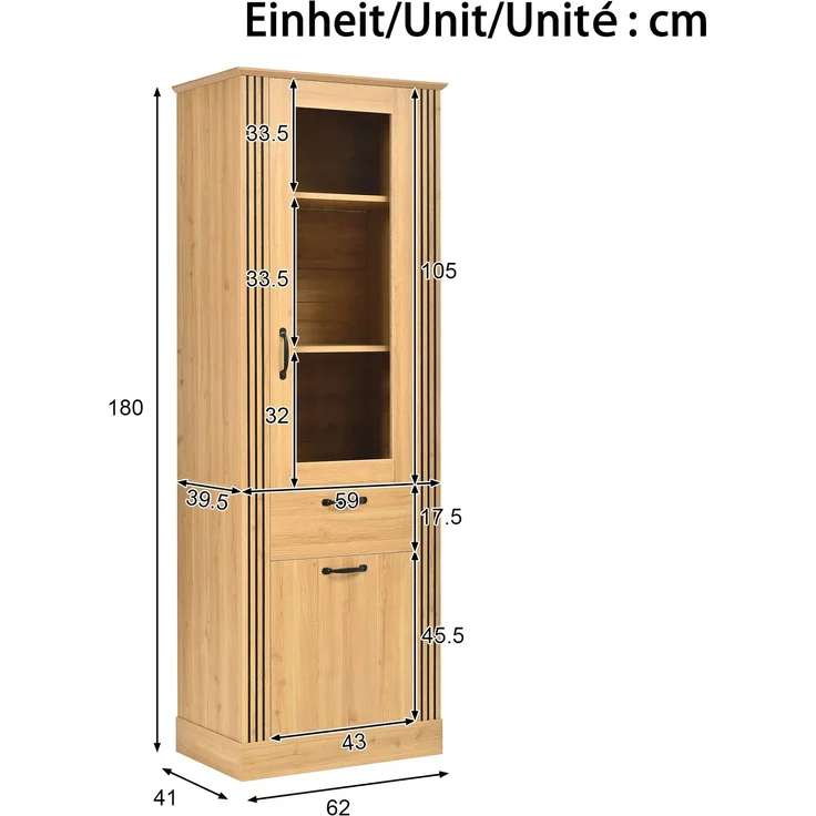 Vitrinenschrank 62 x 41 x 180 cm mit Spiegeltür, App-gesteuerter LED-Beleuchtung und Schublade – Bild 5
