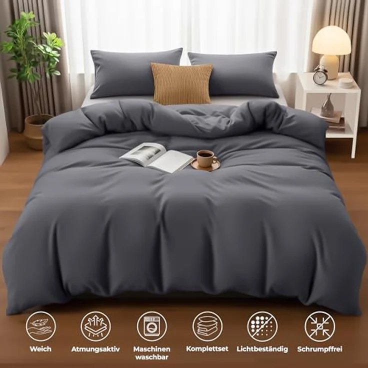 Utopia Bedding Bettwäsche Set - Mikrofaser Bettbezug 230x220 cm + 2 Kissenbezüge 50x75 cm - Grau – Bild 6