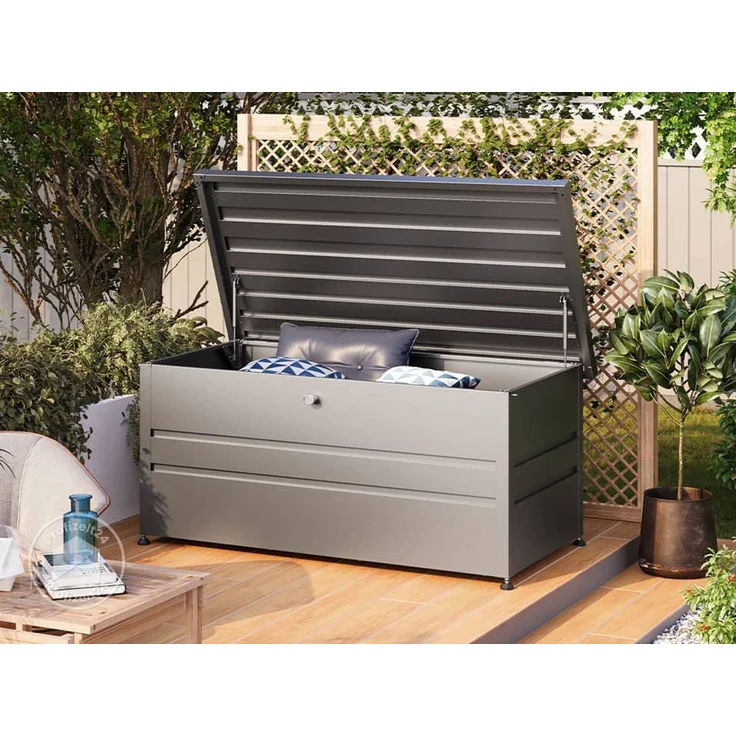 GFP PRIMEYARD® Gartenbox 162 x 84 x 72 cm Aufbewahrungsbox Auflagenbox Gartentruhe Metall anthrazit wasserdicht – Bild 1