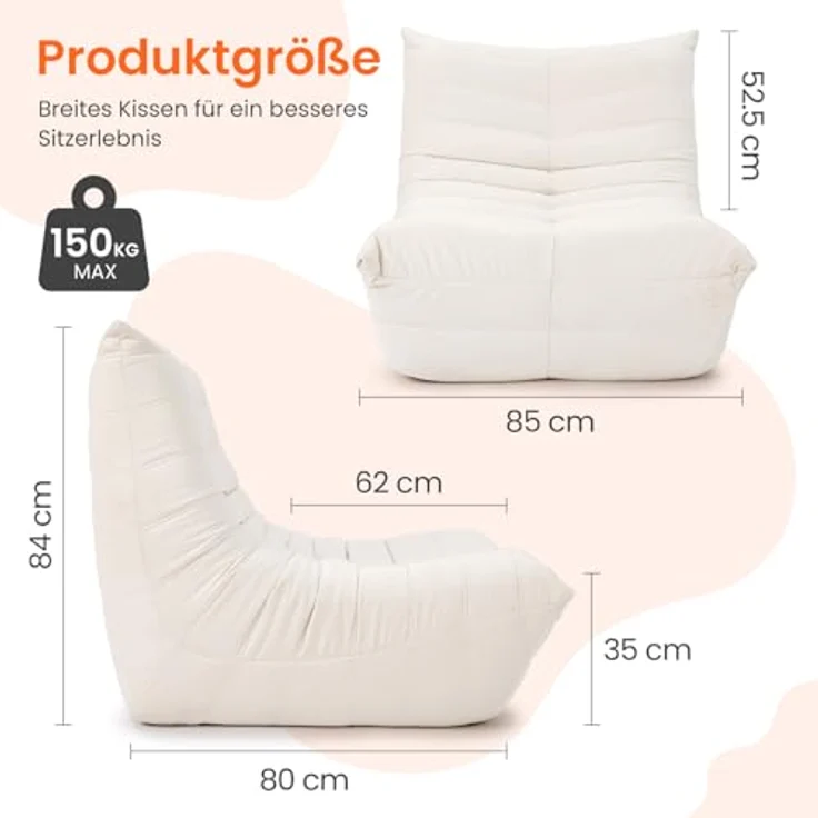 Vesgantti Togo Sofa für kleine Räume, Bodensofa aus Memory-Schaum, Loungesofa aus Wildlederimitat, kleines Wohnzimmer Sofa für Schlafzimmer & Wohnzimmer, Weiß – Bild 2